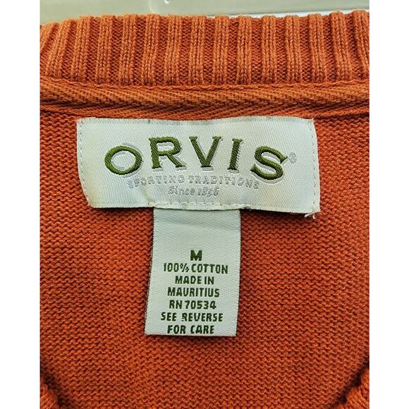 SWEATER-ORVIS-Pumpkin Orange-Long Sleeve-V-Neck-Cotton-Size MED - Picture 7 of 16